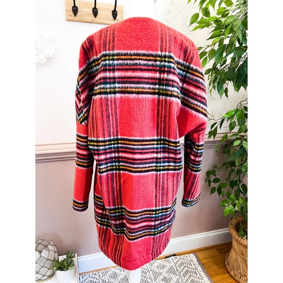 Maison Scotch Punk Radar Wool Blend Coat Red Plaid NWOT Sz Small - Picture 7 of 11